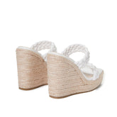 Lässige Espadrilles mit geflochtenem Plateau-Keilabsatz und quadratischer Zehenpartie - Weiß